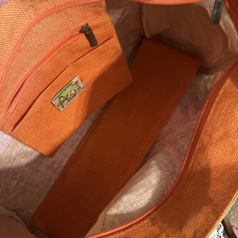 vintage multi-toned floral Orange beach tote bag Made By Avani Large - Picture 7 of 10